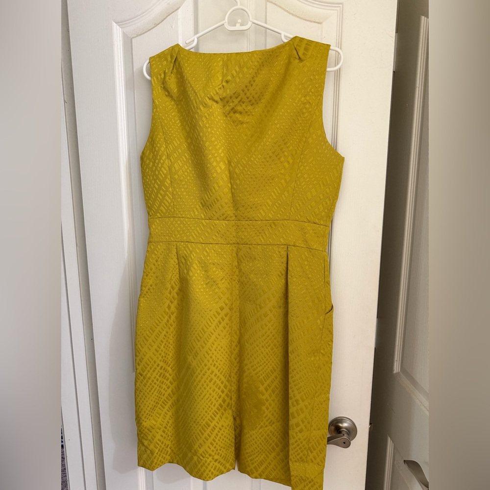 Tahari ASL Mustard Yellow Textured Midi Dress - Picture 2 of 10